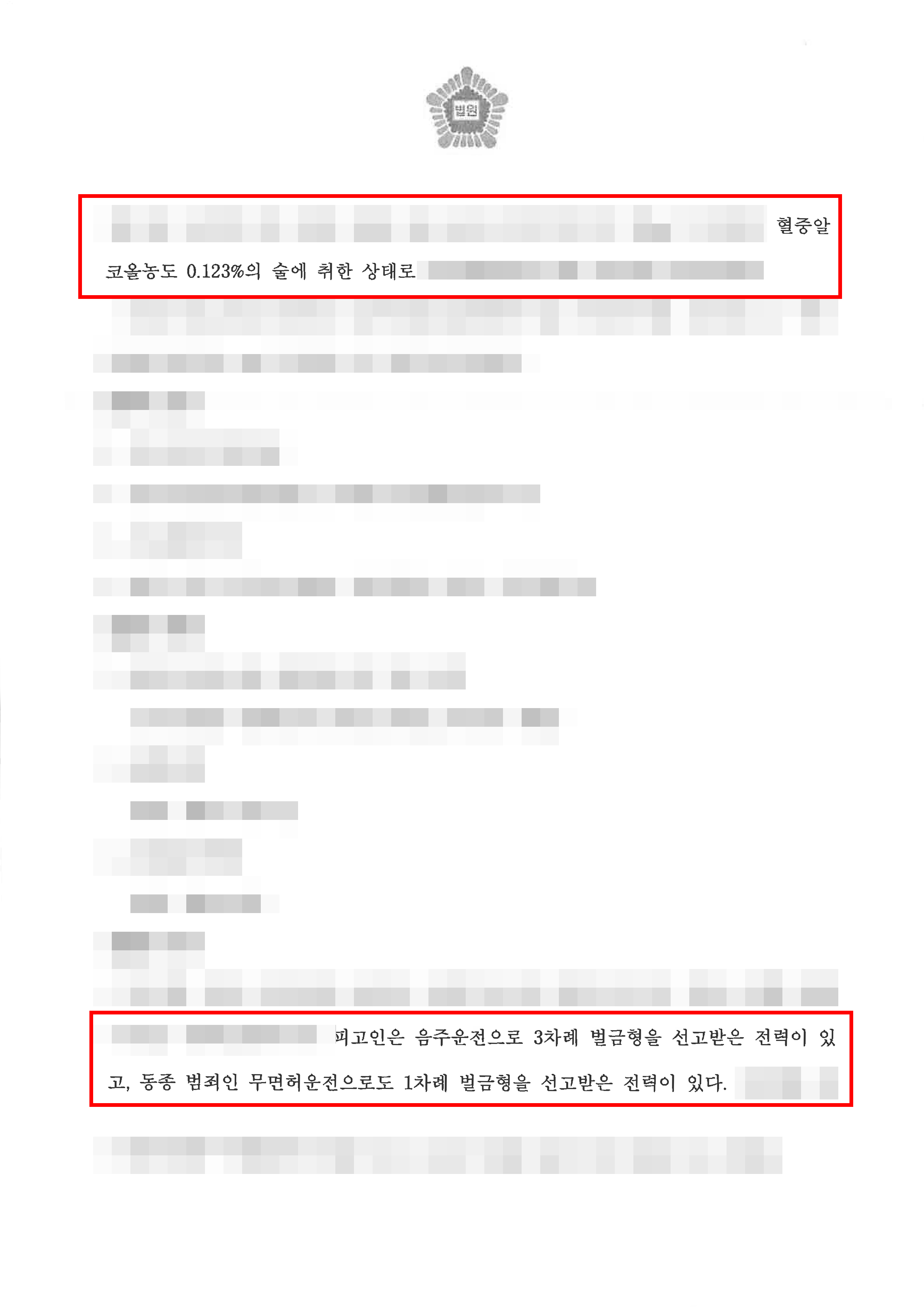 음주운전4회, 의뢰인이 혈중알코올농도 0.123% 상태에서 운전한 사안 집행유예 판결 - 법무법인 한길로 성공사례